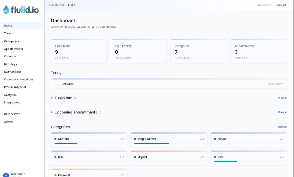 Fluiid dashboard